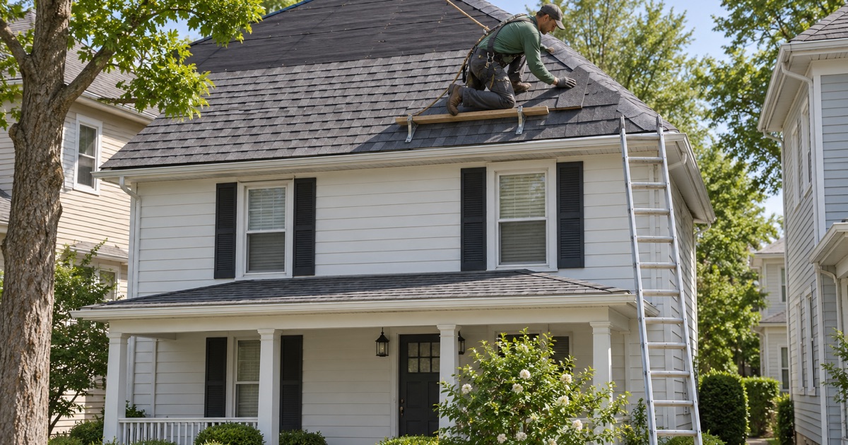 A like-for-like re-roof on a two-story frame house in Spring Lake Heights.